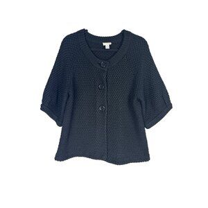 Chicos Womens 2 Black Chunky Knit Cardigan Y2K 60s Mod Fit Retro Chic Officewear